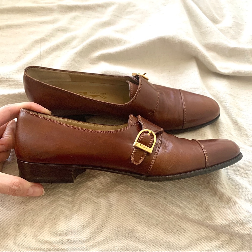 Salvatore Ferragamo Monk Strap Brown Leather Shoe
